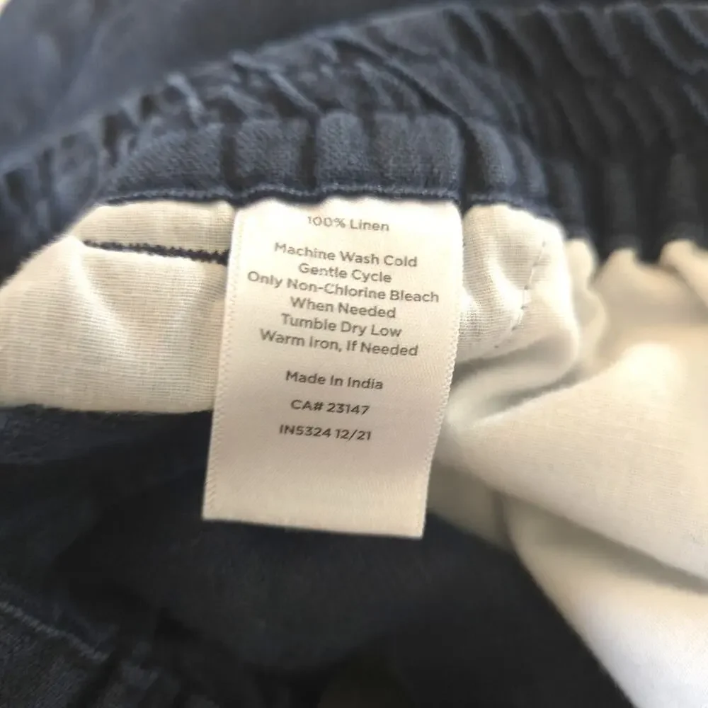 Talbots Navy Blue 100% Linen Drawstring Elastic Waist Shorts Medium Petite